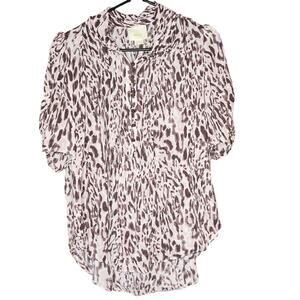 Anthropologie Maeve brown leopard print Susan puff blouse size 12